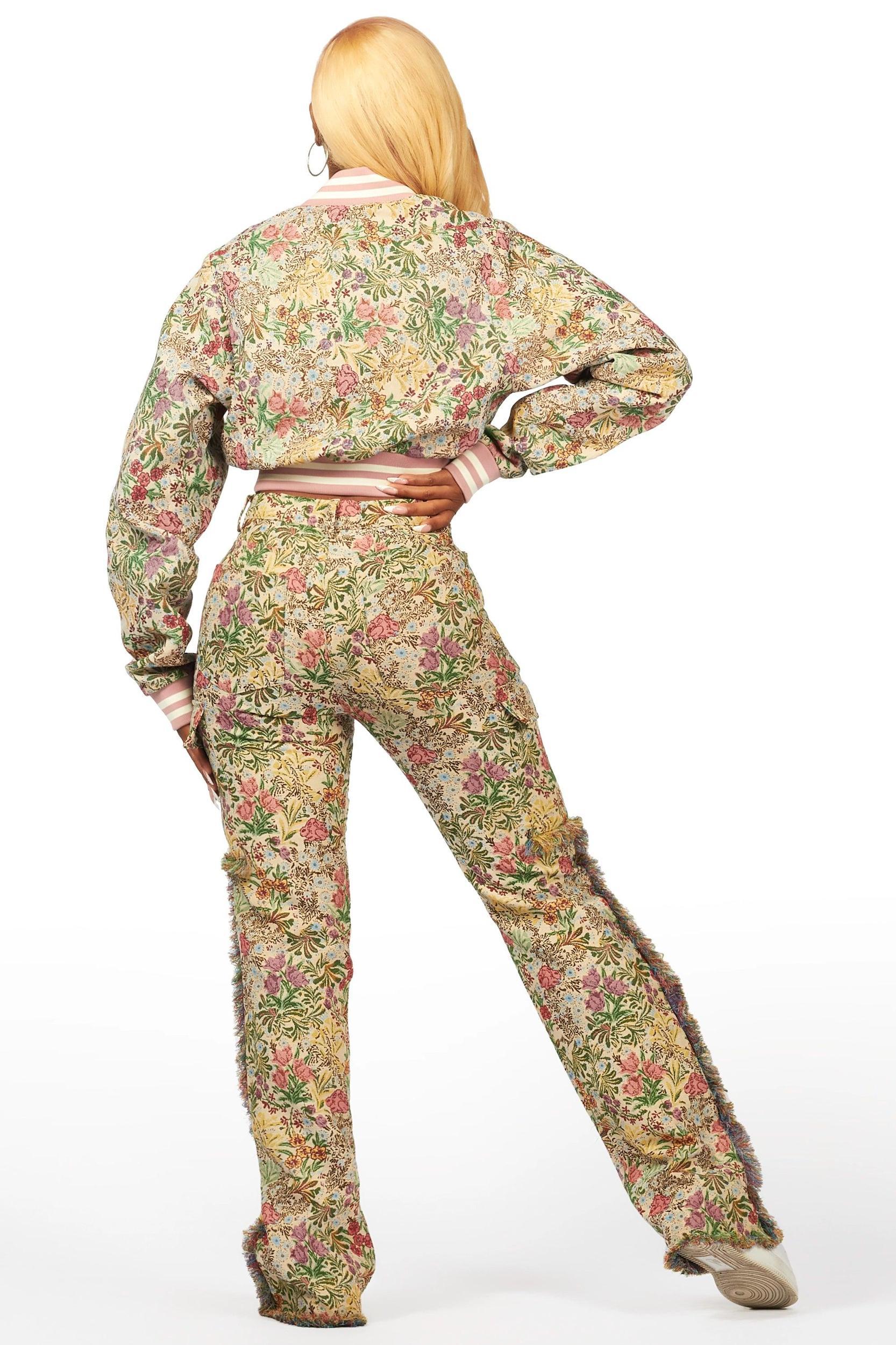 Tamia Beige Floral Tapestry Stacked Pant Female Product Image
