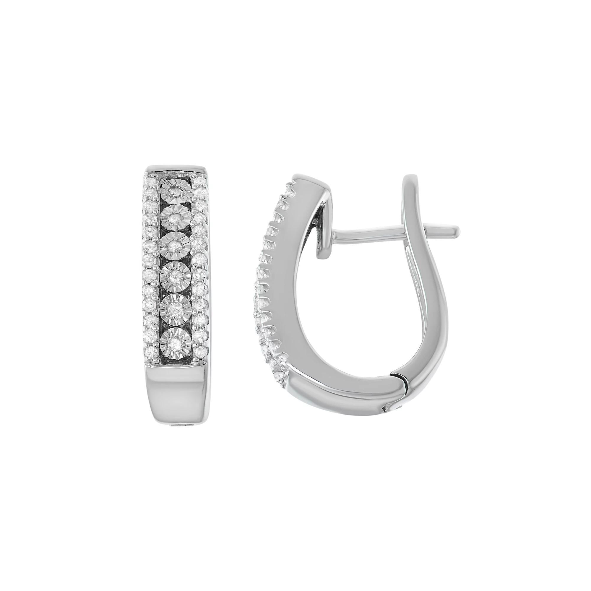 Sterling Silver 1/5 Carat T.W. Diamond U Hoop Earrings, Women's, White Product Image