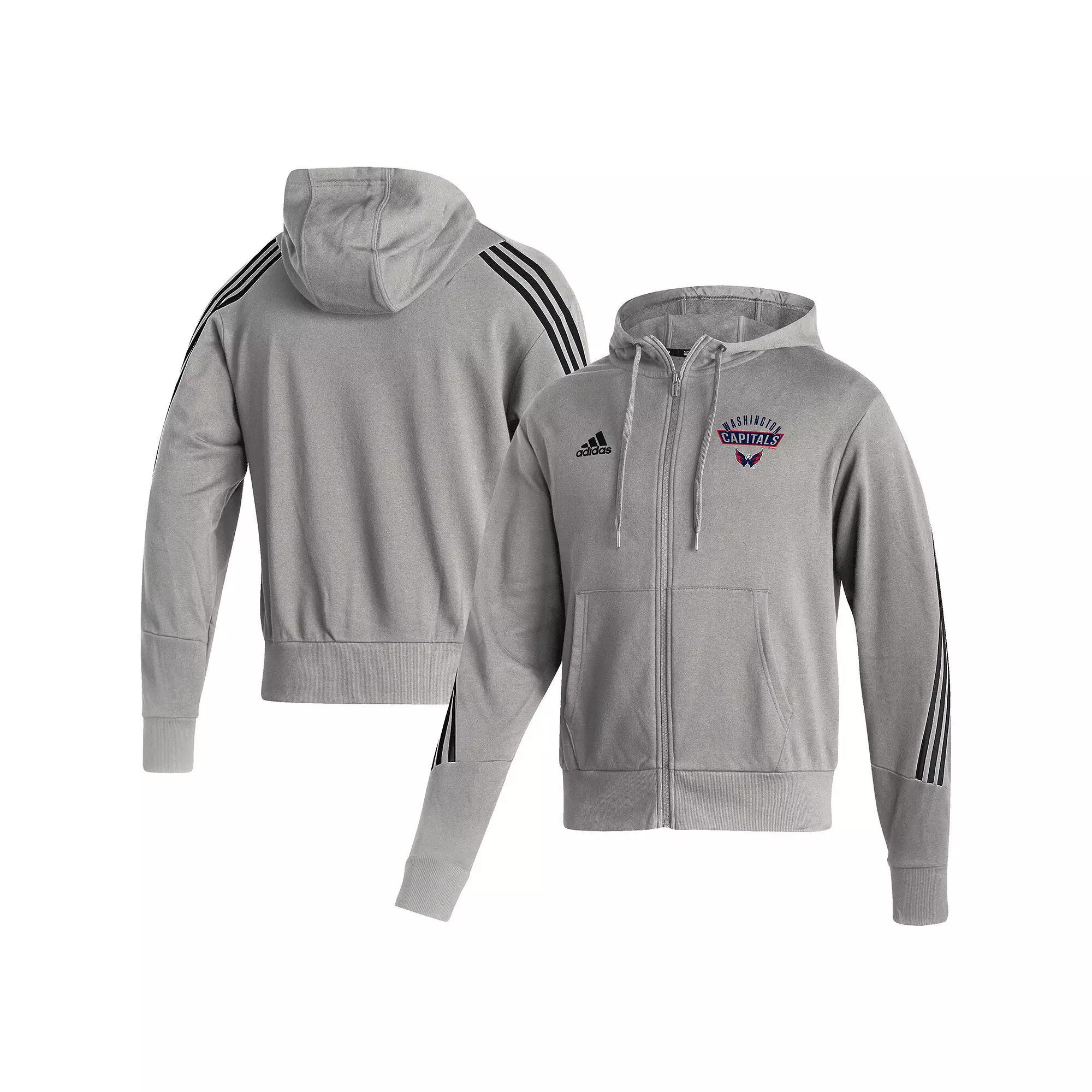 Men's adidas Heathered Gray Washington Capitals Fashion Full-Zip Hoodie, Size: Small, Grey Product Image
