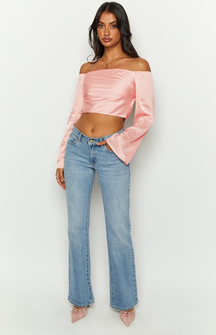 Darcie Pink Satin Long Sleeve Top Product Image