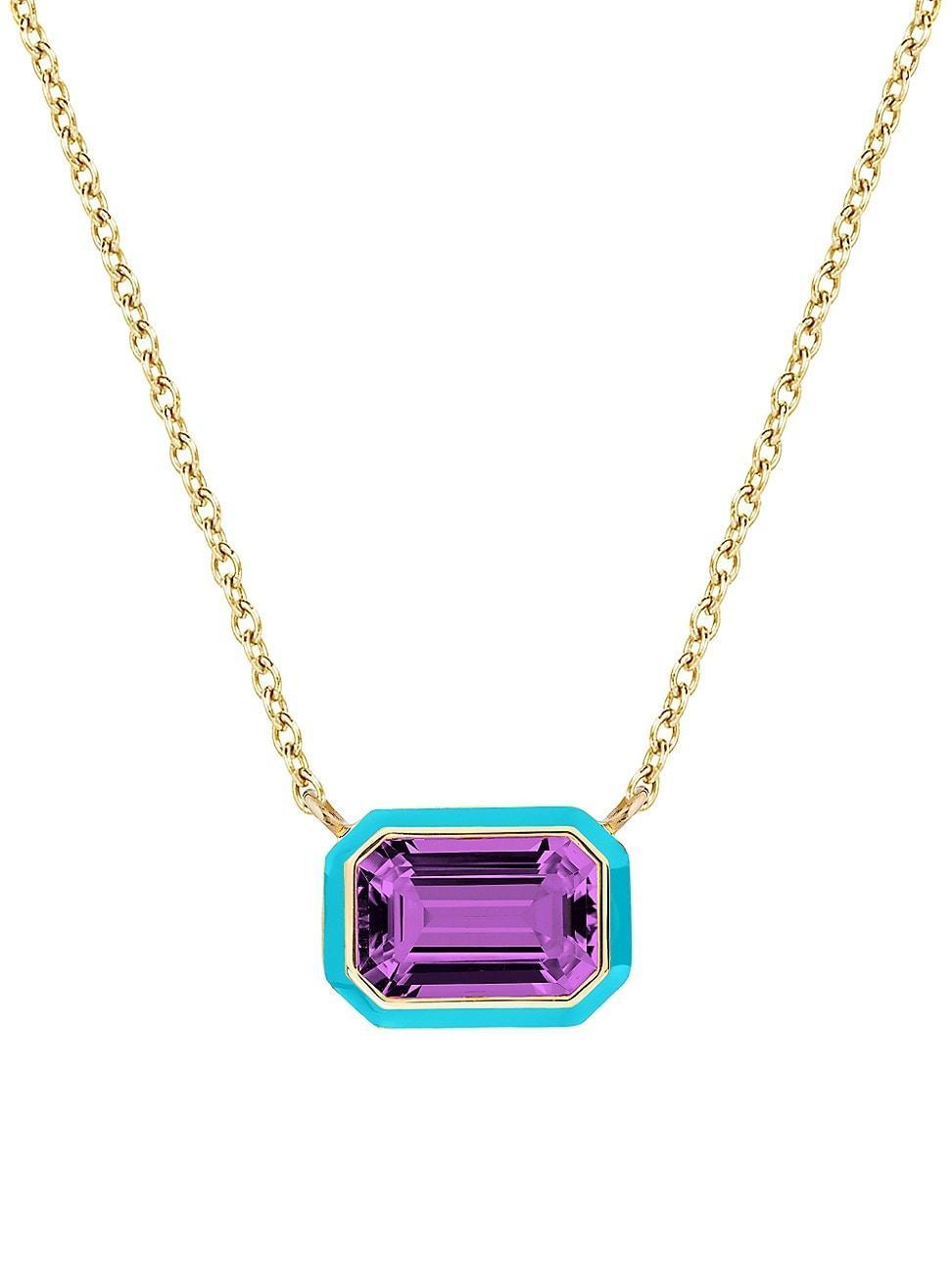 Womens Queen 18K Yellow Gold, Amethyst, & Enamel Pendant Necklace Product Image