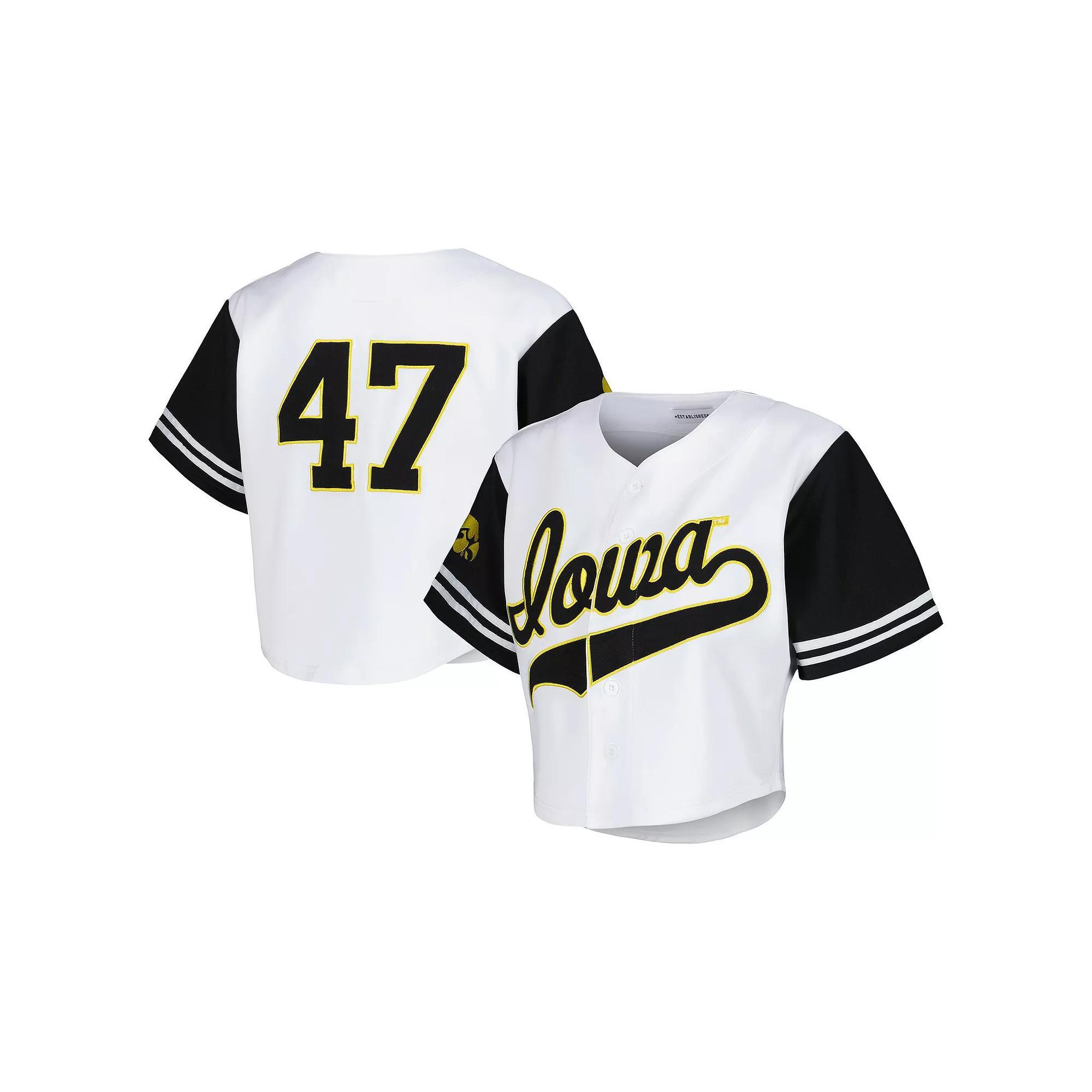 Women's Established & Co. White Iowa Hawkeyes Baseball Jersey Cropped T-Shirt, Size: Large Product Image