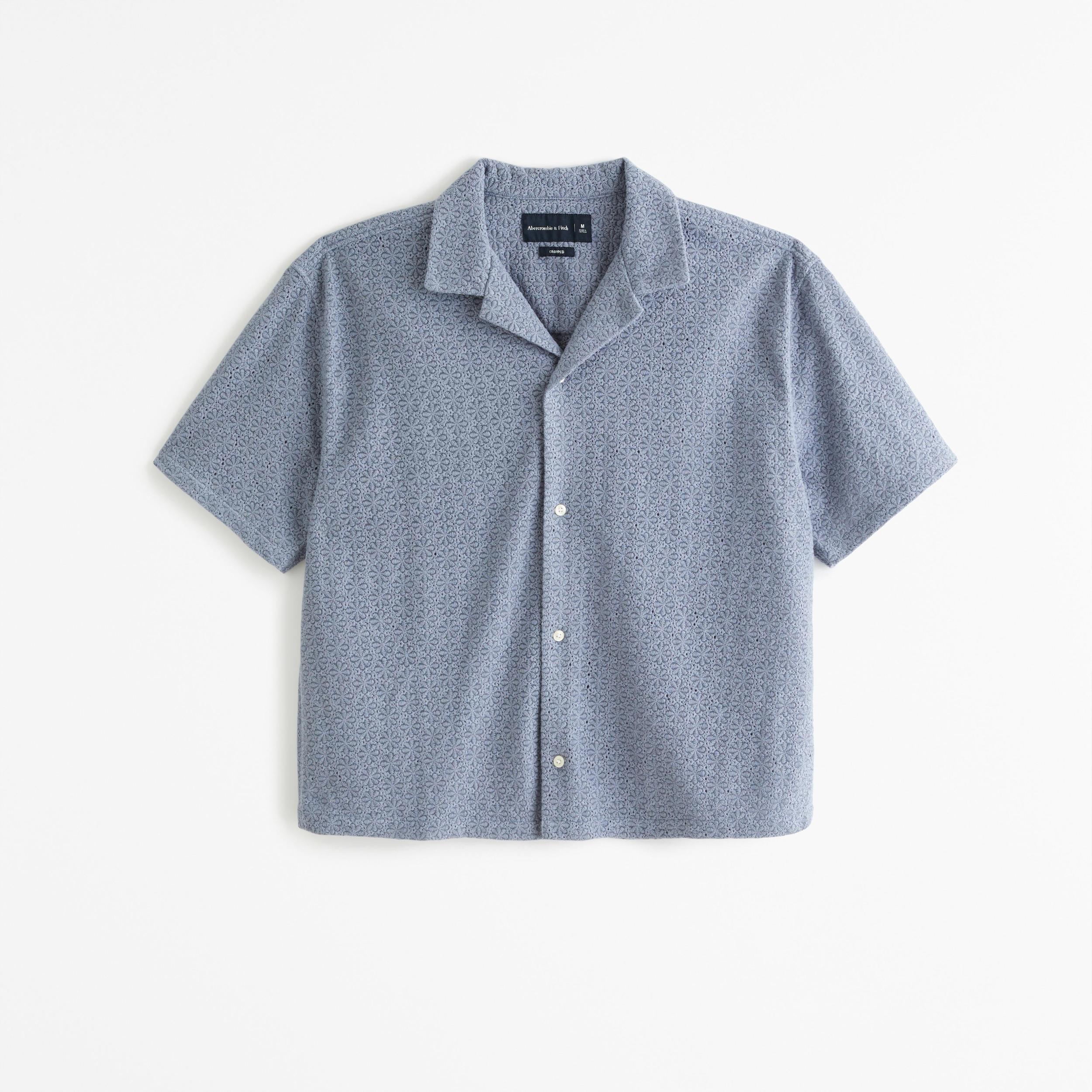 Camp Collar Cropped Lace Shirt Product Image