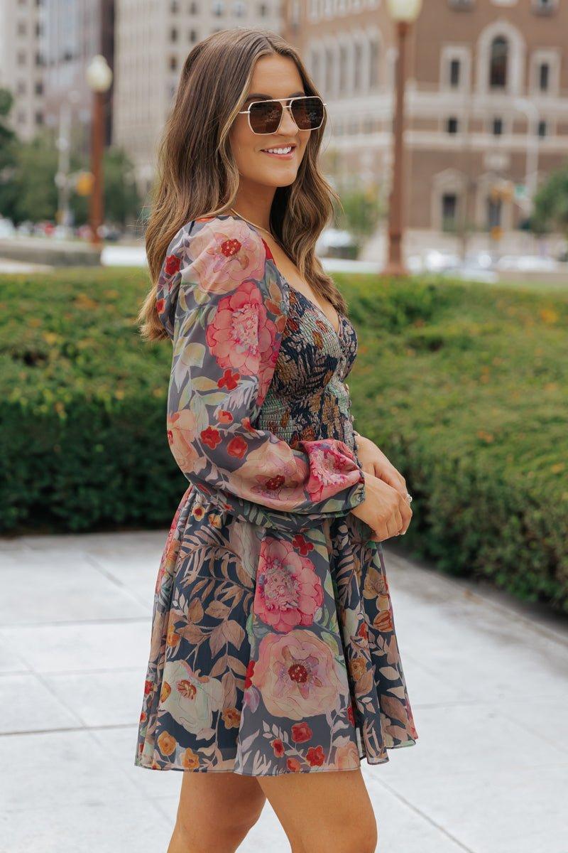 Navy Floral Print Mini Dress - FINAL SALE Product Image