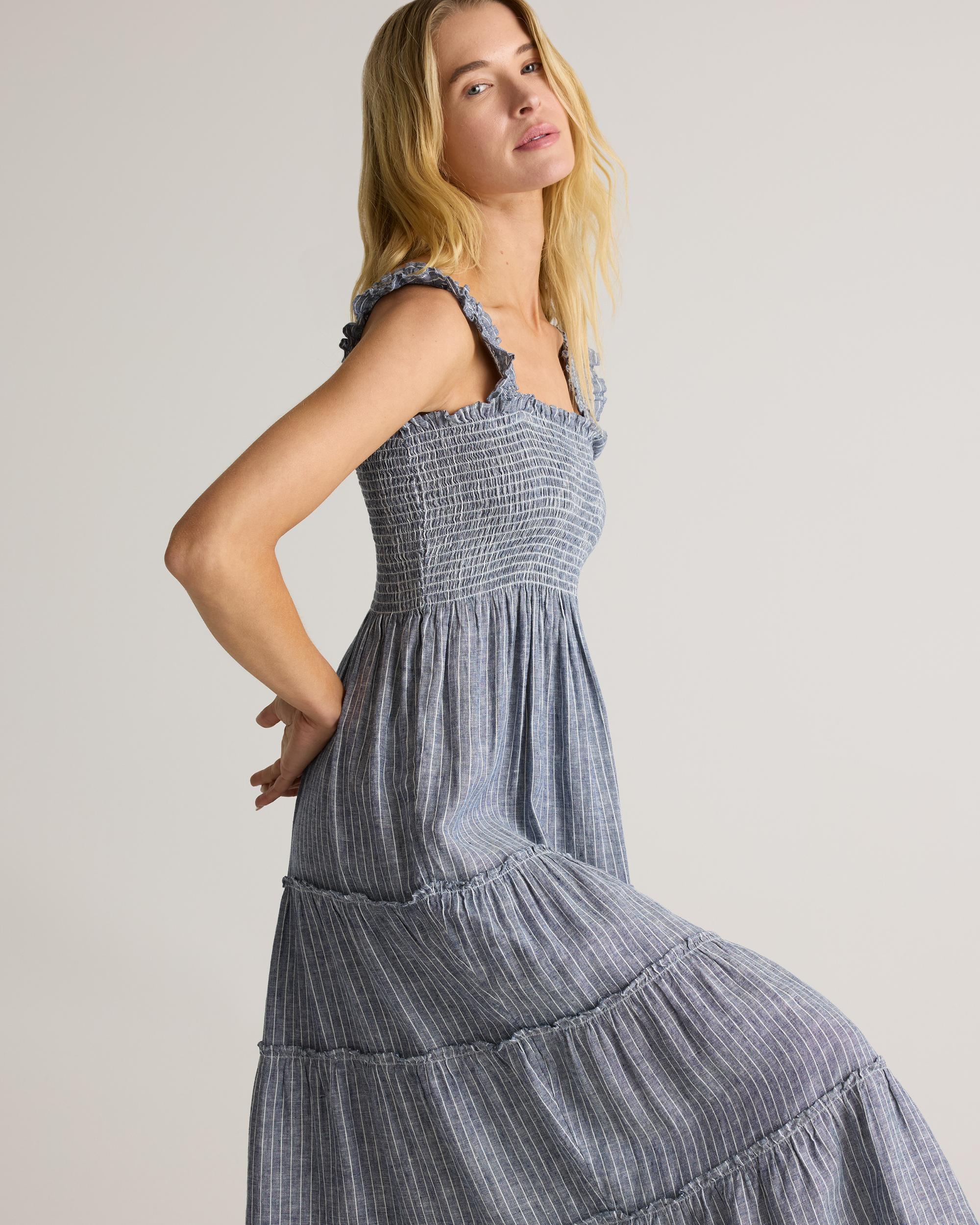 Quince | Women's 100% European Linen Smocked Midi Dress Size XS Product Image