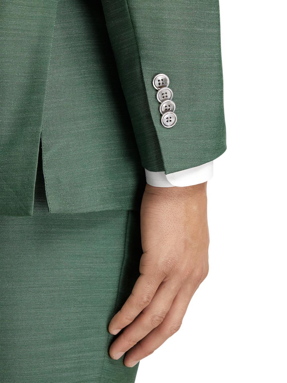 Microfiber Linen Blend Single Breasted Peak Lapel Suit Jacket - Green Product Image