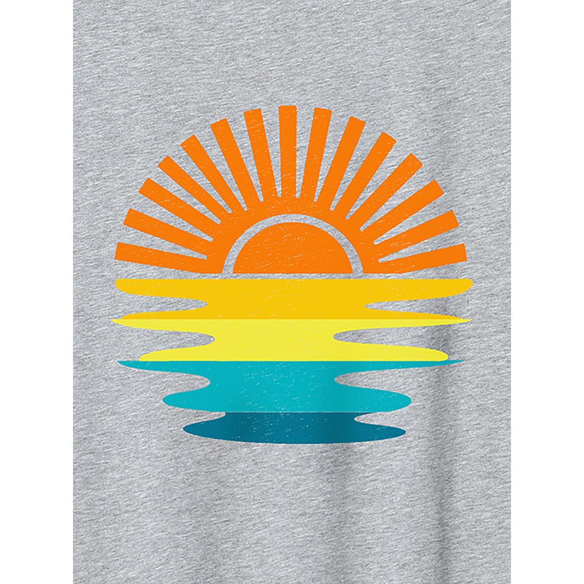 Plus Size Colorful Sunrise Print Round Neck T-Shirt Mediumgray Women Non Art&design Round Neck Everyday-Casual T-shirts BloomChic 14-16/1X Product Image