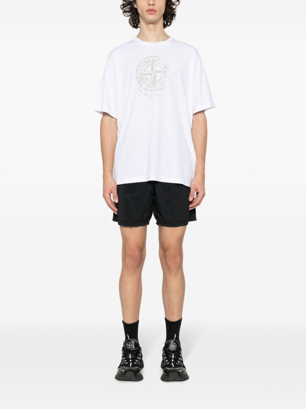 STONE ISLAND Compass-print Cotton T-shirt In White Product Image