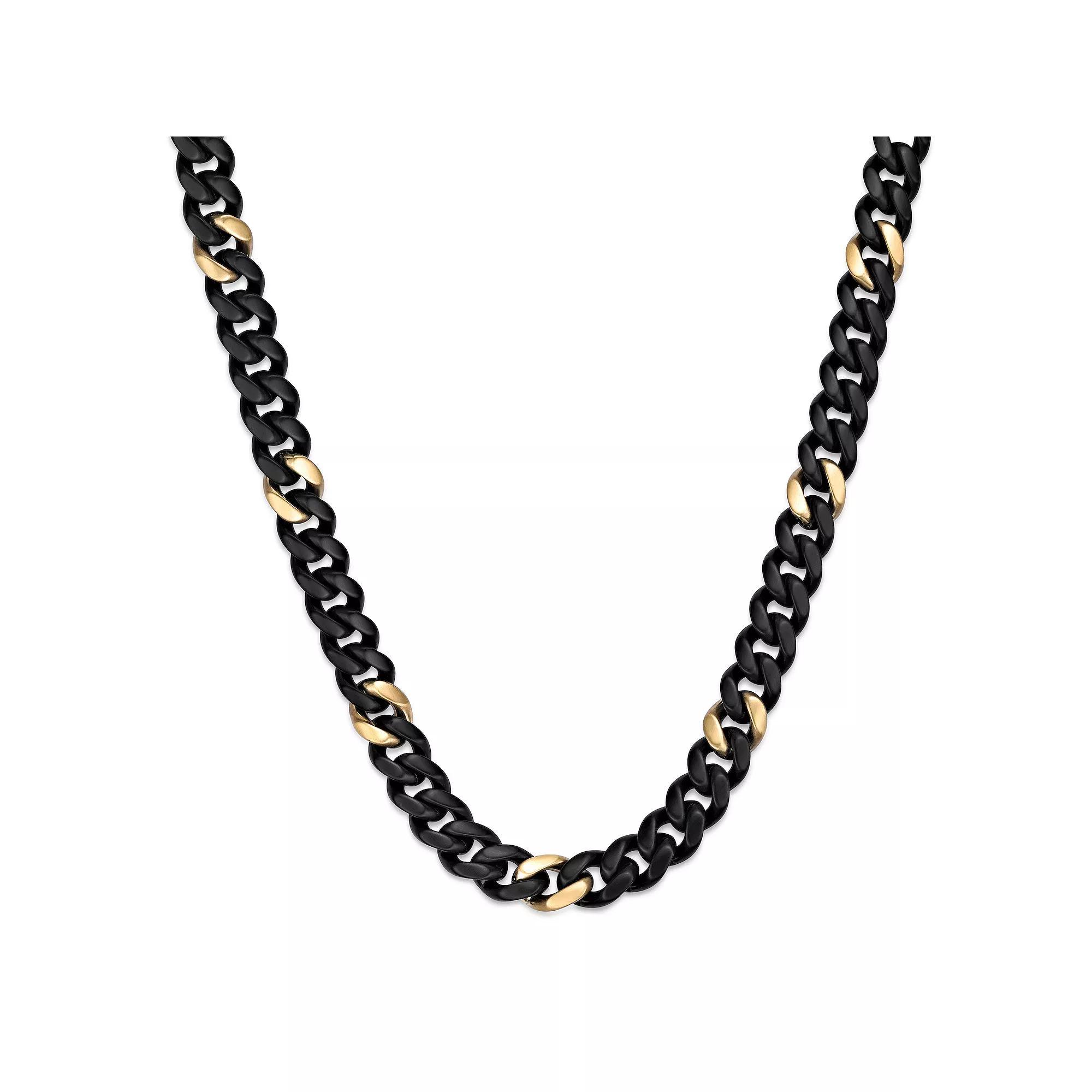 Men's LYNX 12 mm Matte Black Ion-Plated Stainless Steel Cuban Chain Necklace, Size: 24", Black Silver Tone Product Image