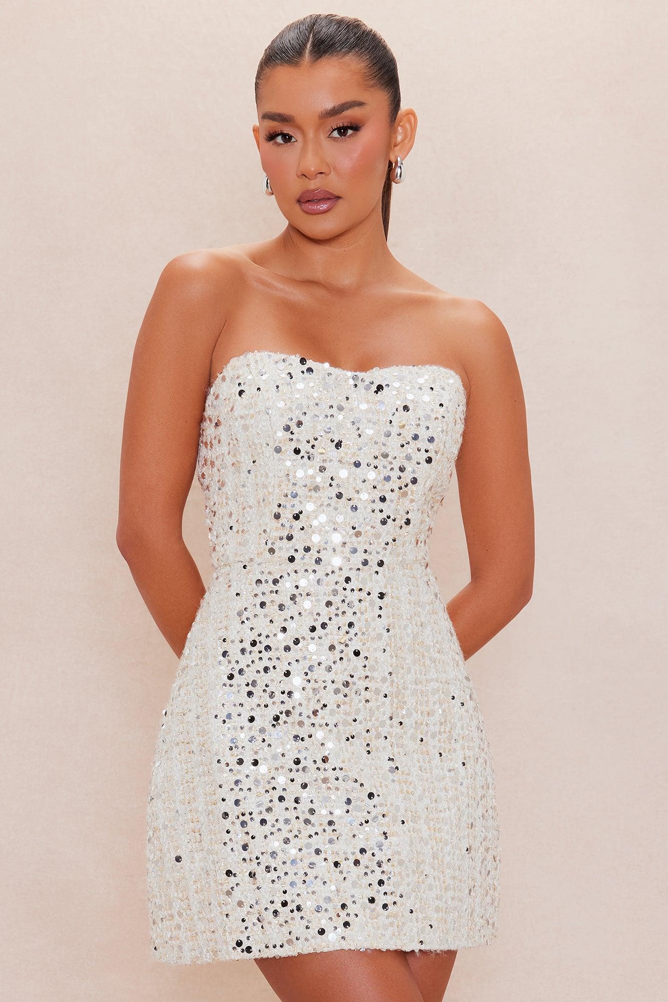 Lauryn Embellished Tweed Mini Dress - Cream/combo Female Product Image
