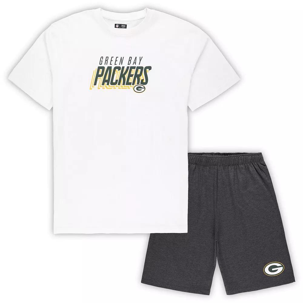 Men's Concepts Sport White/Charcoal Green Bay Packers Big & Tall T-Shirt and Shorts Set, Size: 5XB Product Image