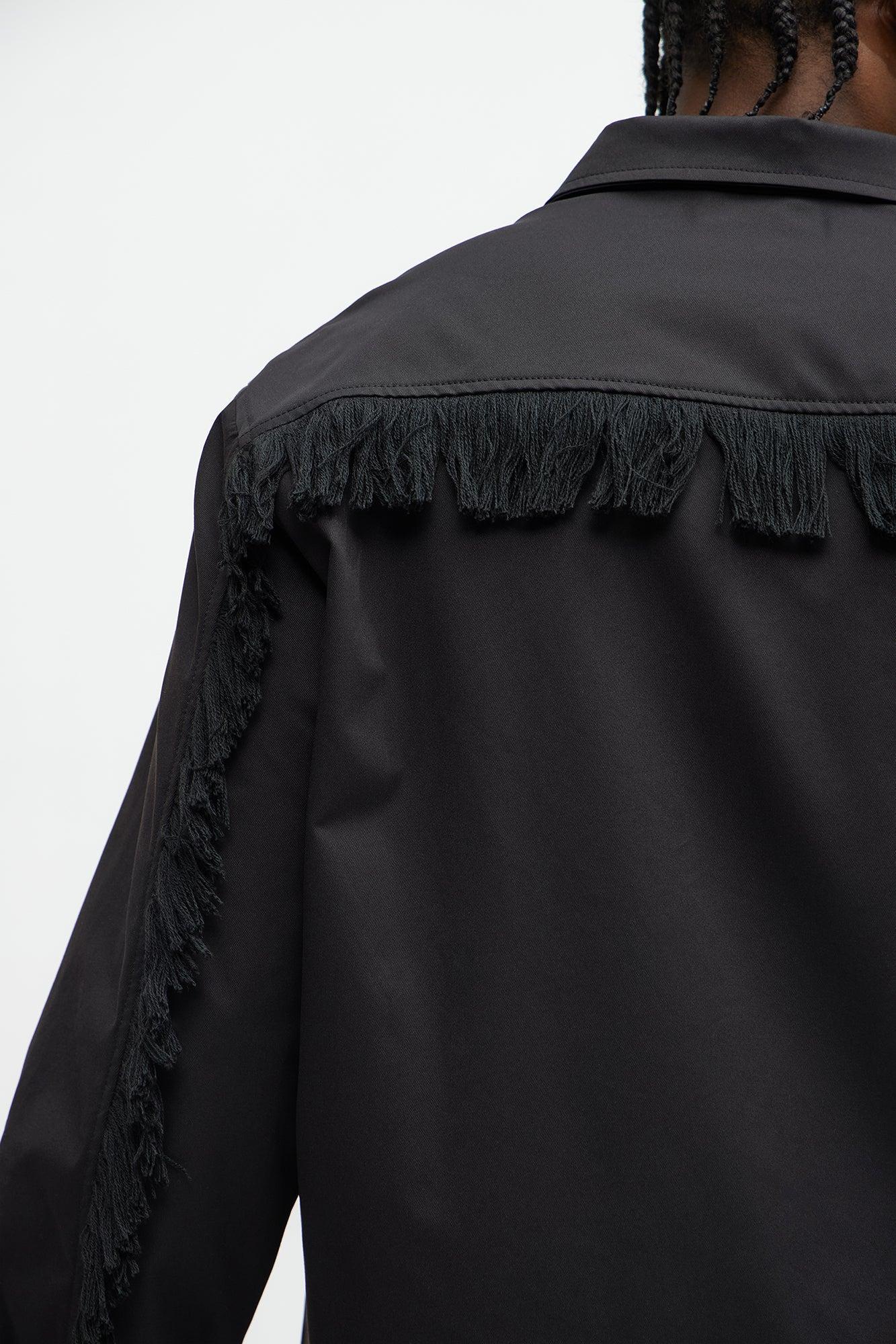 Nowhere Frayed Button Up Shirt - Black Product Image