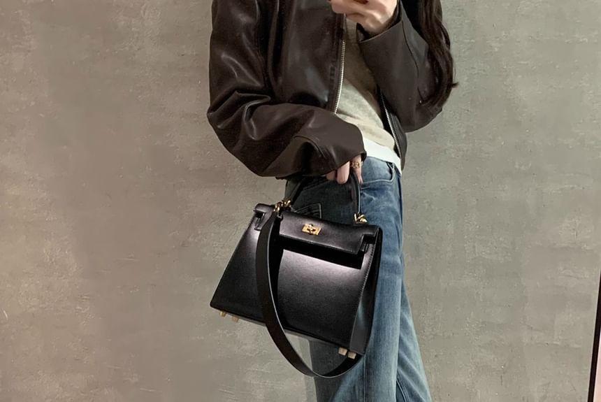 Chunky Heel Plain Zip-Up Genuine Leather Short Boots Product Image