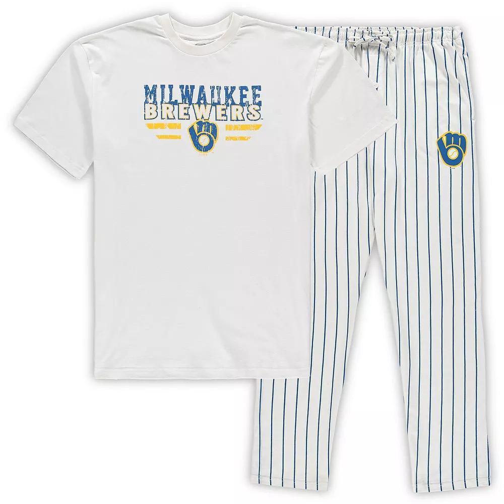 Men's Concepts Sport White/Royal Milwaukee Brewers Big & Tall Pinstripe Sleep Set, Size: 3XLT Product Image