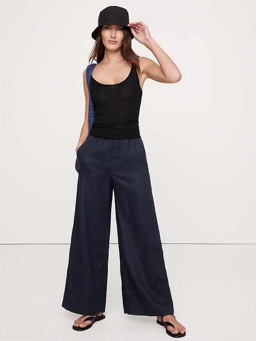High-Rise Wide-Leg Linen Pull-On Pant Product Image