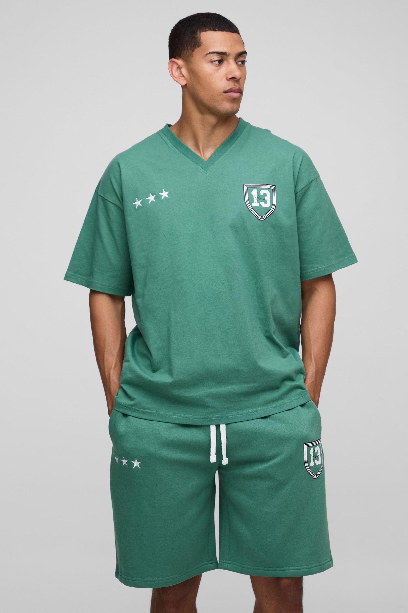 Oversized Ofcl Varsity V Neck T-Shirt & Short Set | boohooMAN USA Product Image