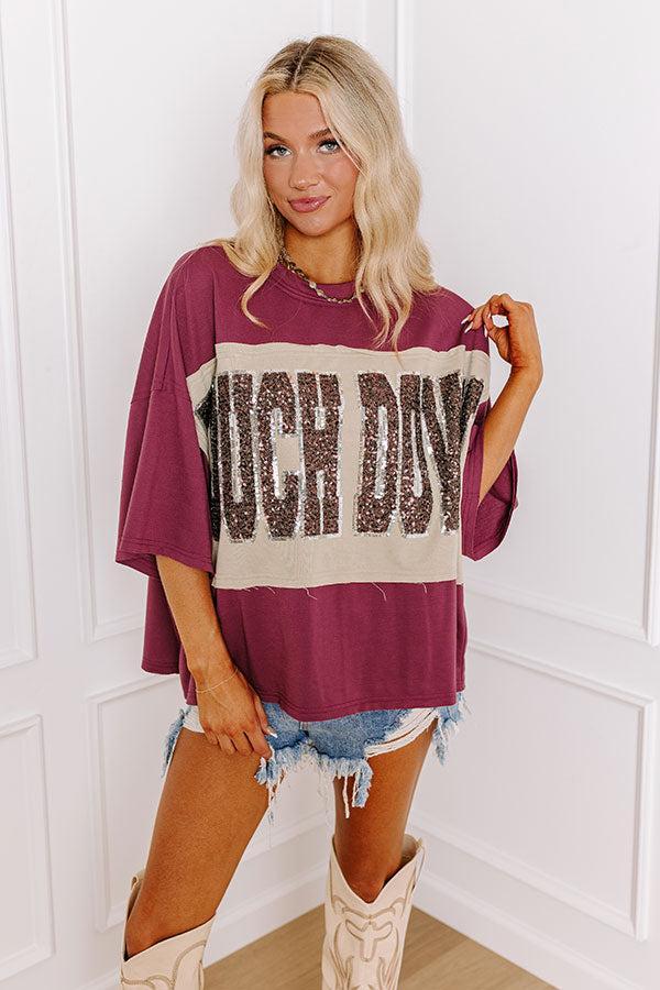 It's a Touch Down Sequin Oversized Tee in Garnet Product Image