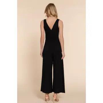 Black Sleeveless Double V-Neck Surplice Knit Jumpsuit Female Product Image