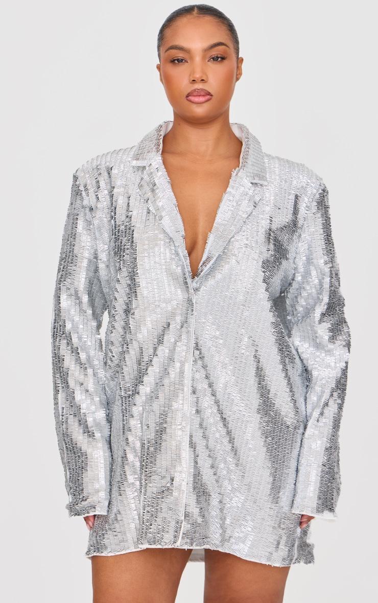Plus Silver Diamante Blazer Dress Product Image