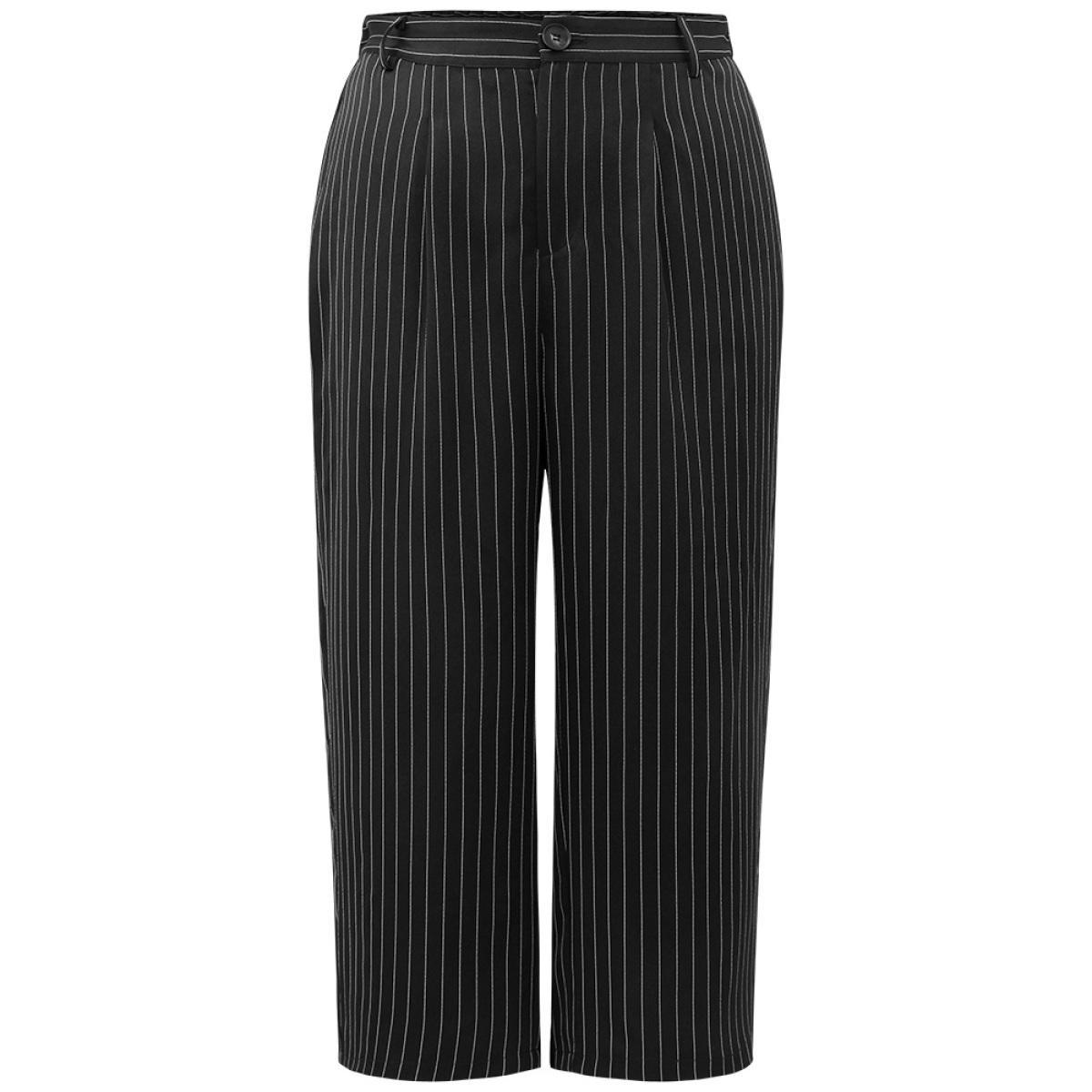 Plus Size Striped Button Up Wide Leg Pants Women Black Workwear Essentials Wide Leg High Rise Work Pants BloomChic 30/6X Product Image