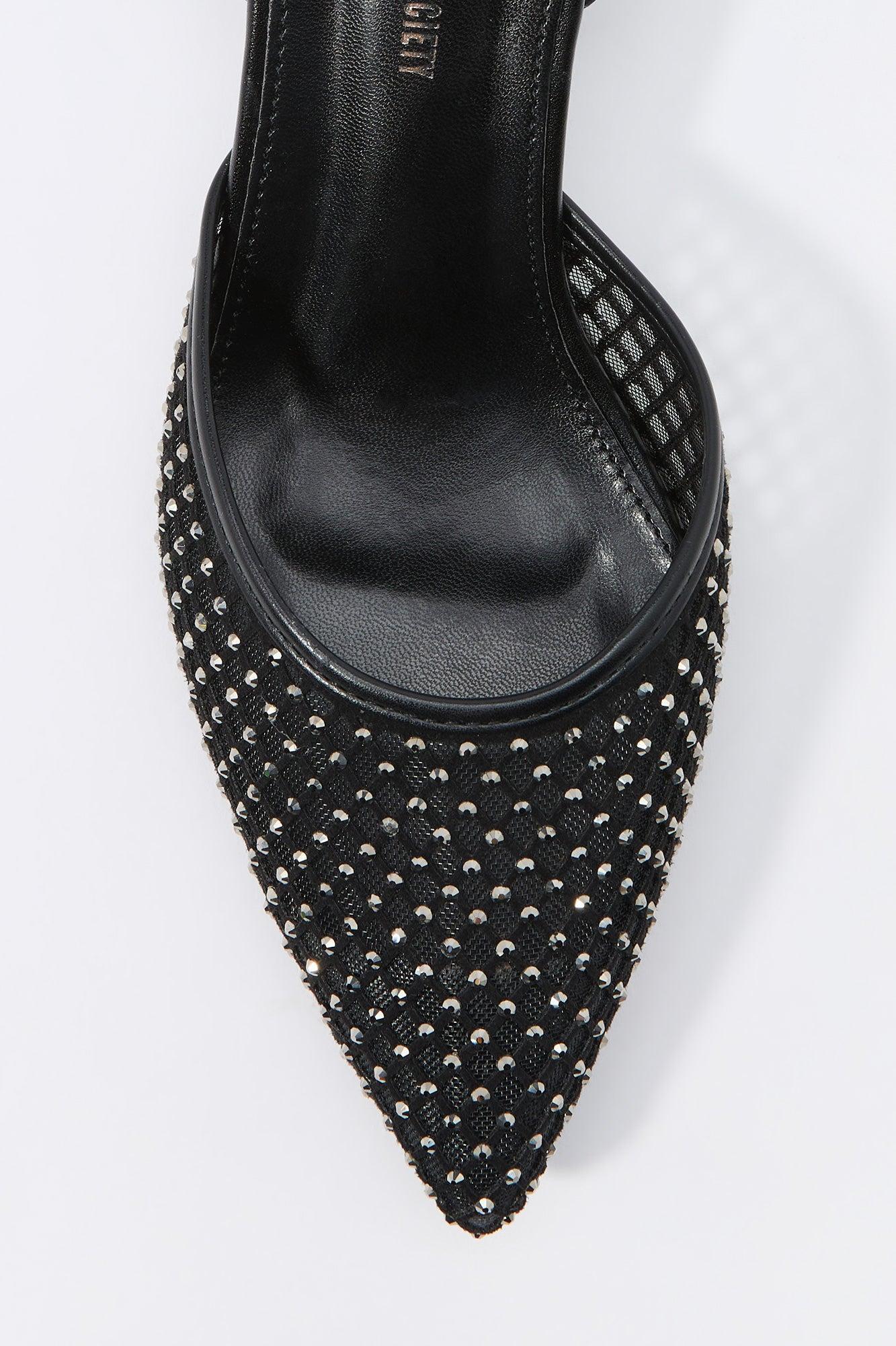 Rhinestone Mesh Slingback Kitten Heels Female Product Image