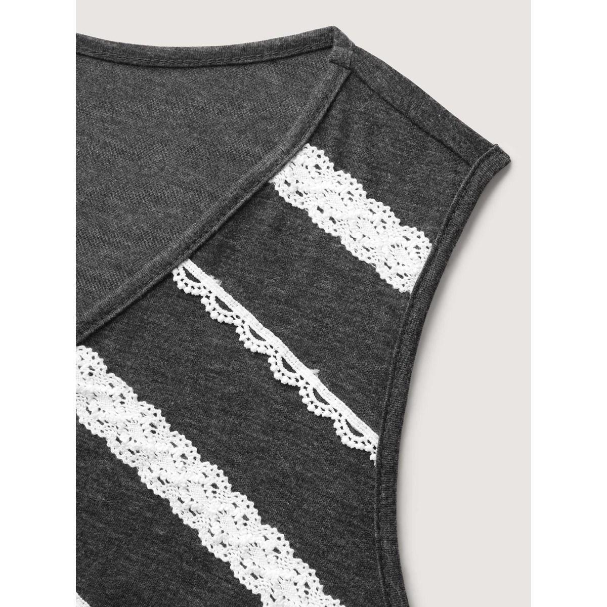 Plus Size Lace Trim V-Neck Tank Top Women DimGray Wraparound straps V-neck Everyday-Casual Tank Tops Camis BloomChic 26/4X Product Image