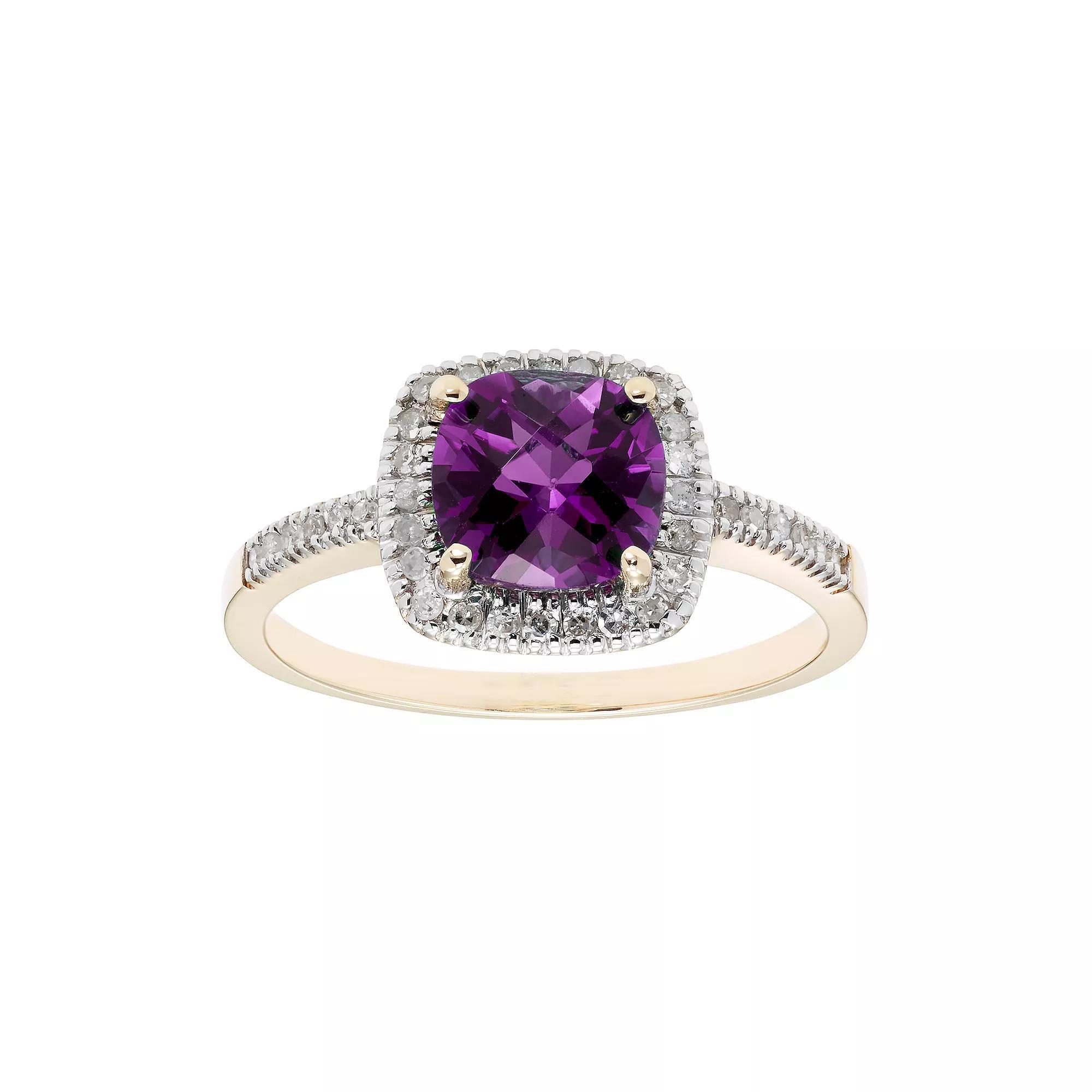 10K Gold & 1/5 Carat T.W. Diamond Amethyst Ring, Womens White Product Image