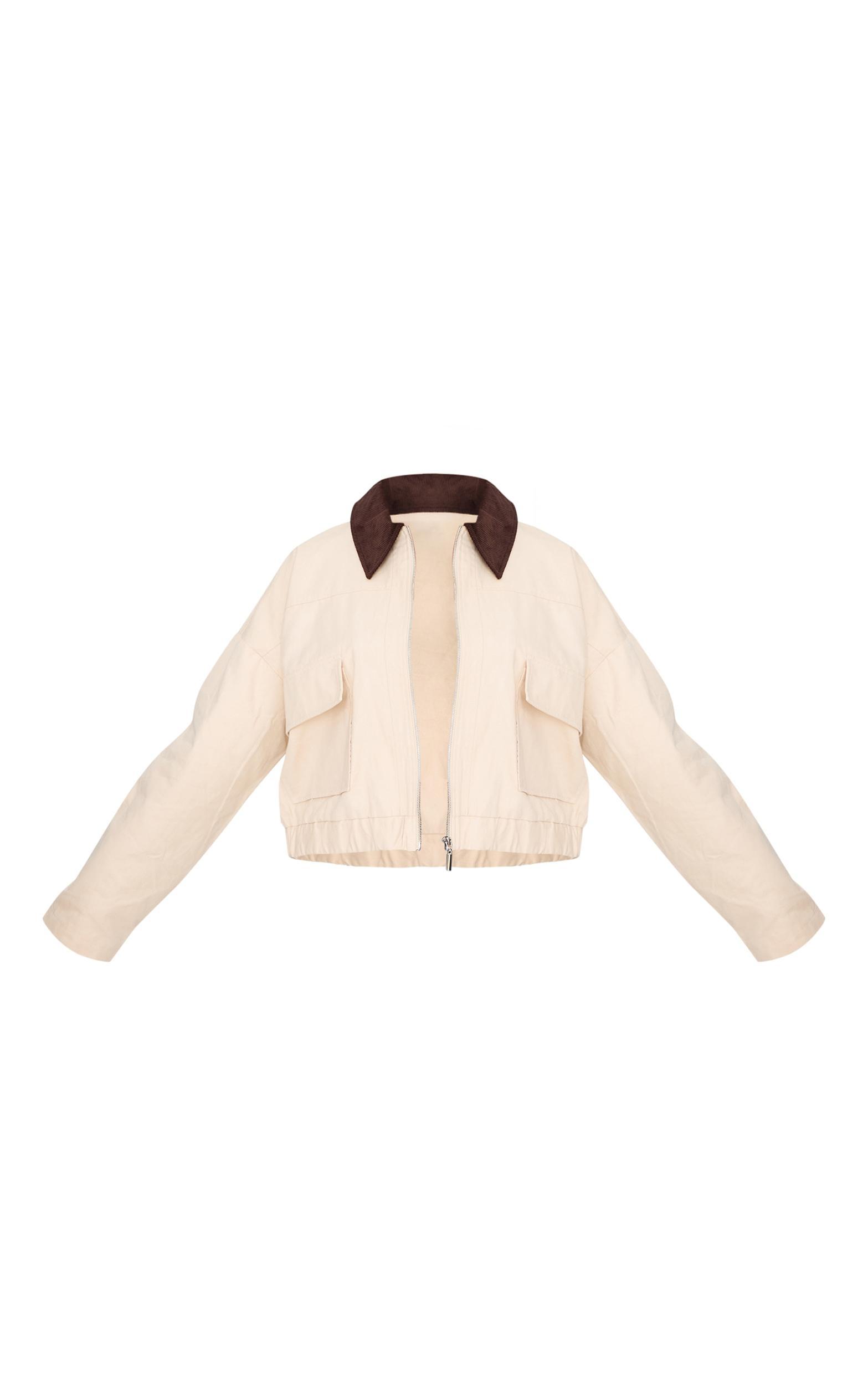 Plus Beige Contrast Collar Twill Jacket Product Image