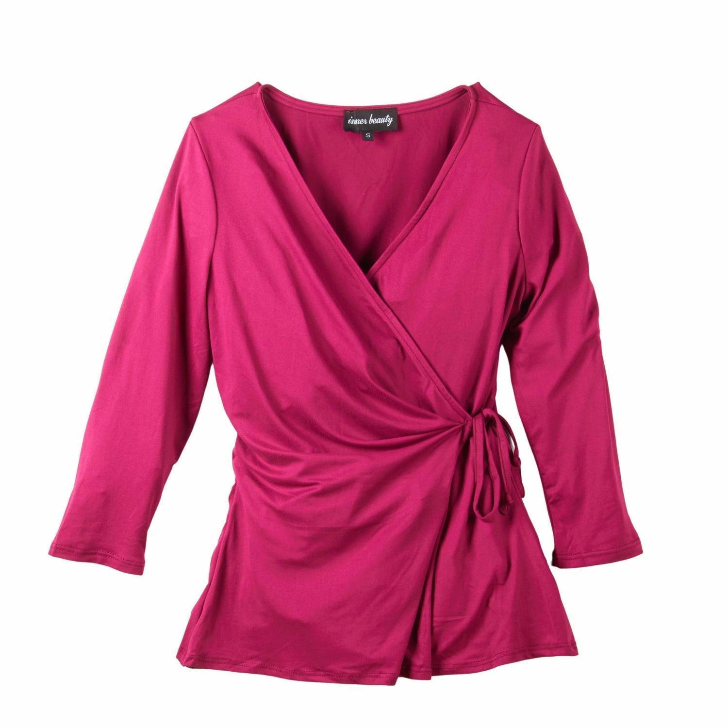 Inner Beauty Solid 3/4 Sleeve Surplice Front V-Neck Top Product Image