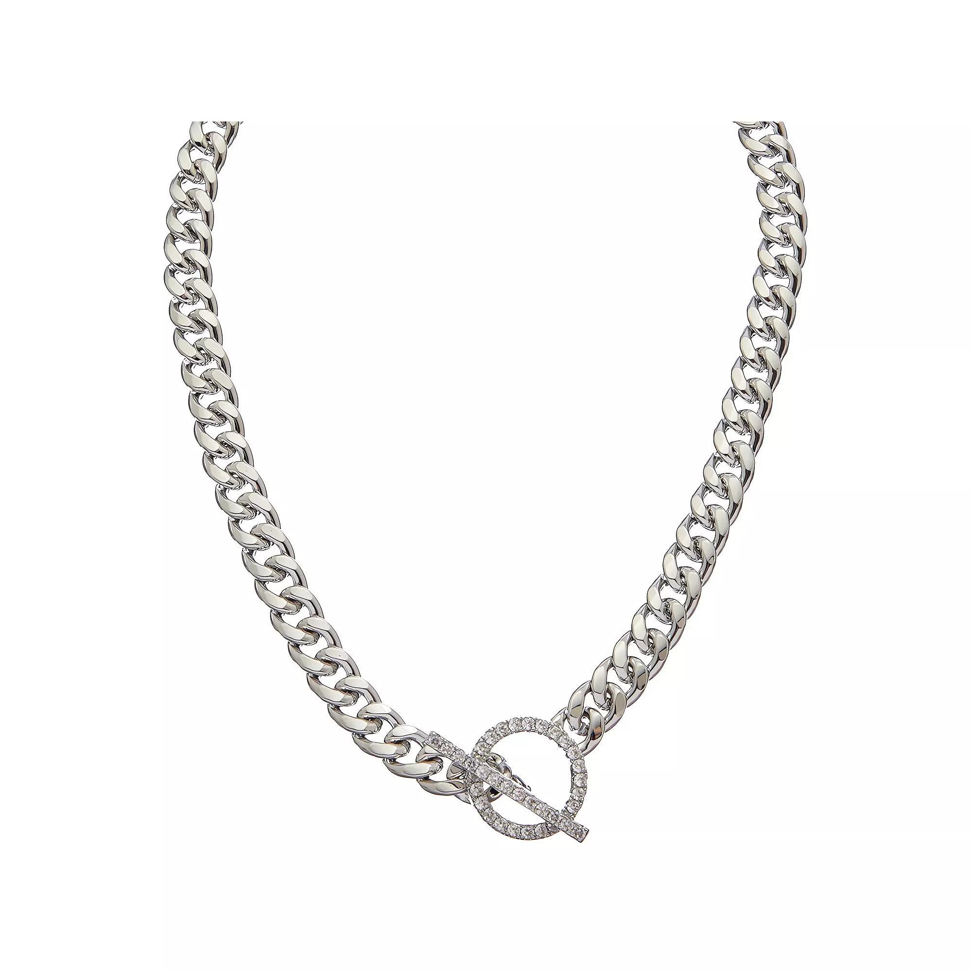 Juvell 18k Gold Plated Cubic Zirconia Thick Chain Toggle Necklace, Women's, Size: 17.5", Silver Tone Product Image