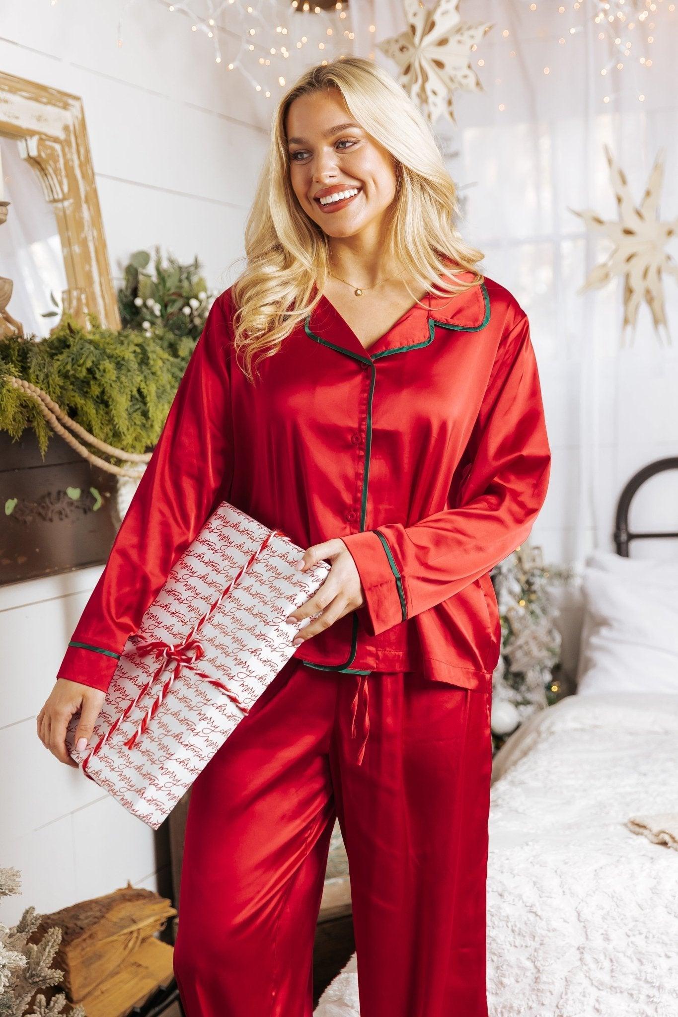 Dreamy Red and Green Satin Pajama Set - FINAL SALE Female Product Image
