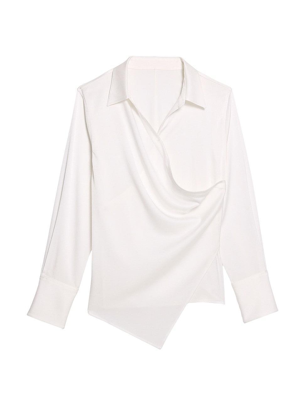 Womens Draped Long-Sleeve Wrap Shirt Product Image