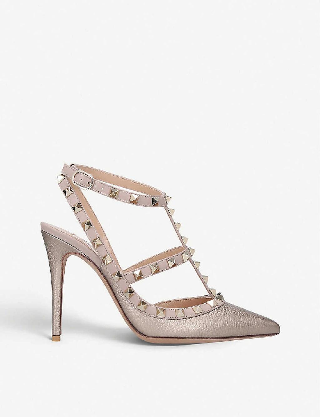 VALENTINO GARAVANI Valentino Womens Bronze Rockstud 100 T-bar Leather Courts In Gold Product Image