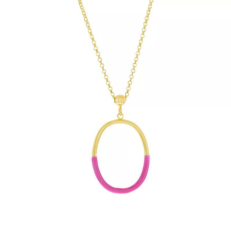 Argento Bella 2-Toned Oval Enamel Necklace, Women's, Size: 18", Green Enamel Product Image