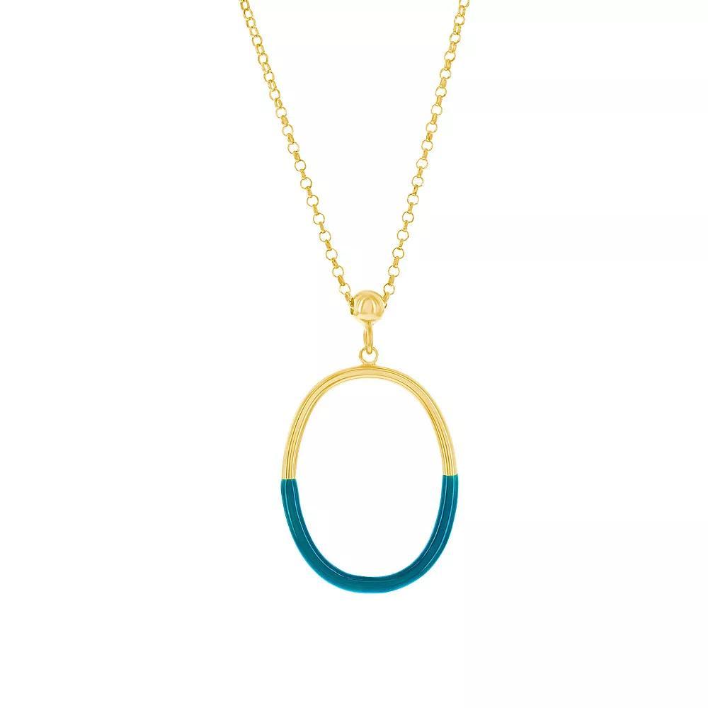 Argento Bella 2-Toned Oval Enamel Necklace, Women's, Size: 18", Green Enamel Product Image
