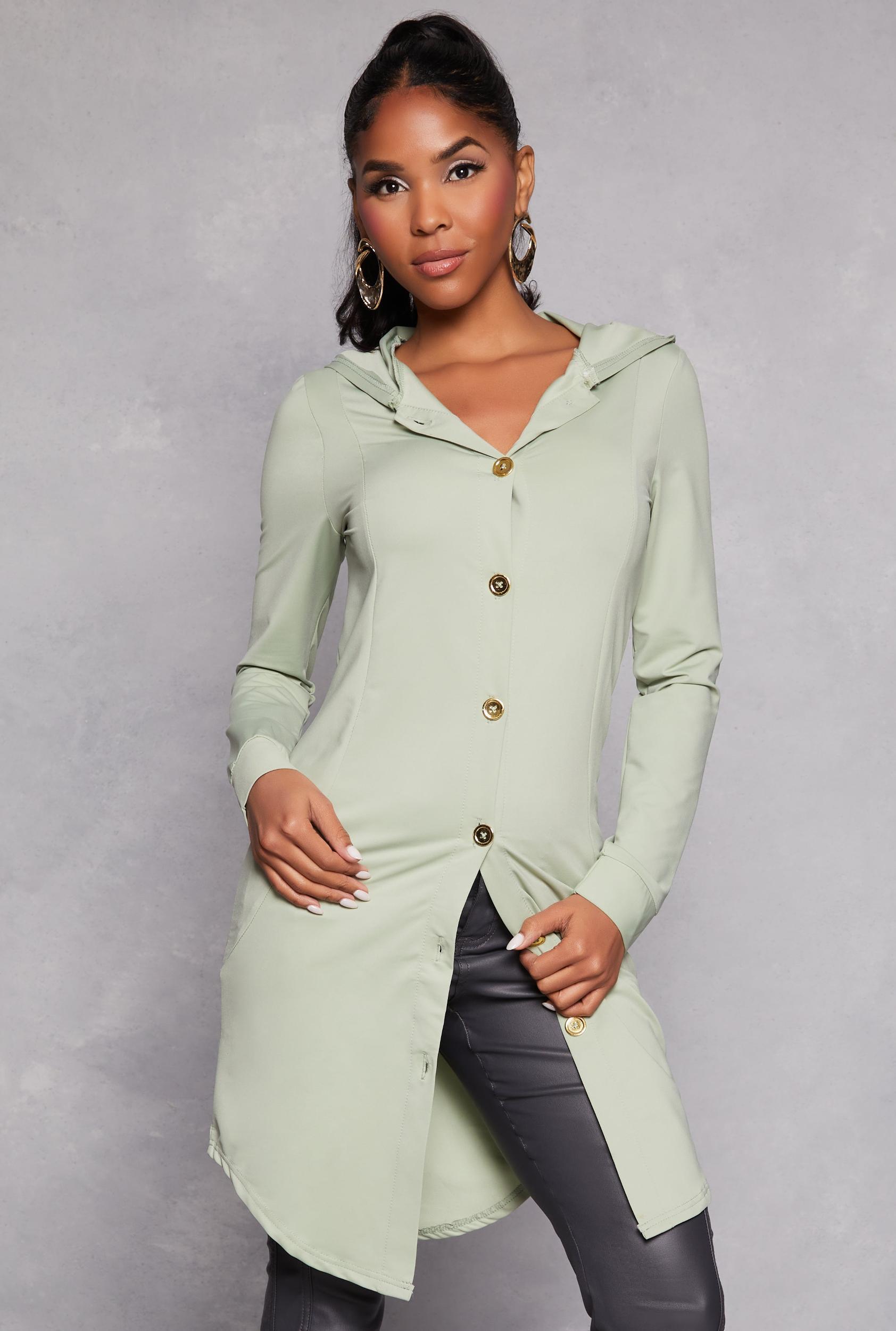 Womens Button Front Hooded Tunic Top Product Image