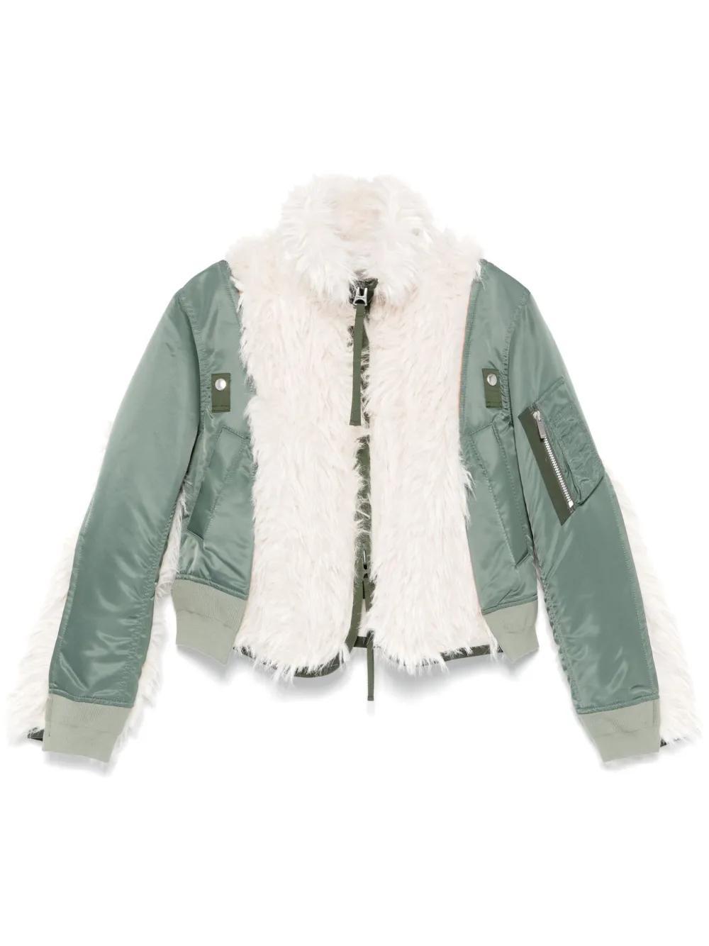 SACAI Faux Fur Paneled Bomber Jacket In Green Product Image