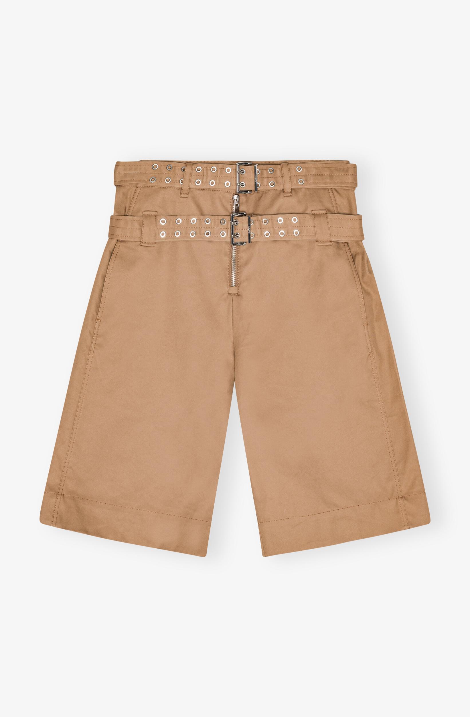 Camel Bonded Cotton Belt Shorts Product Image