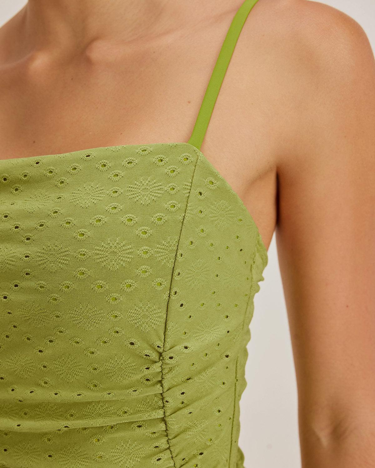 Green Jacquard Bralette One-Piece Swimsuit Product Image