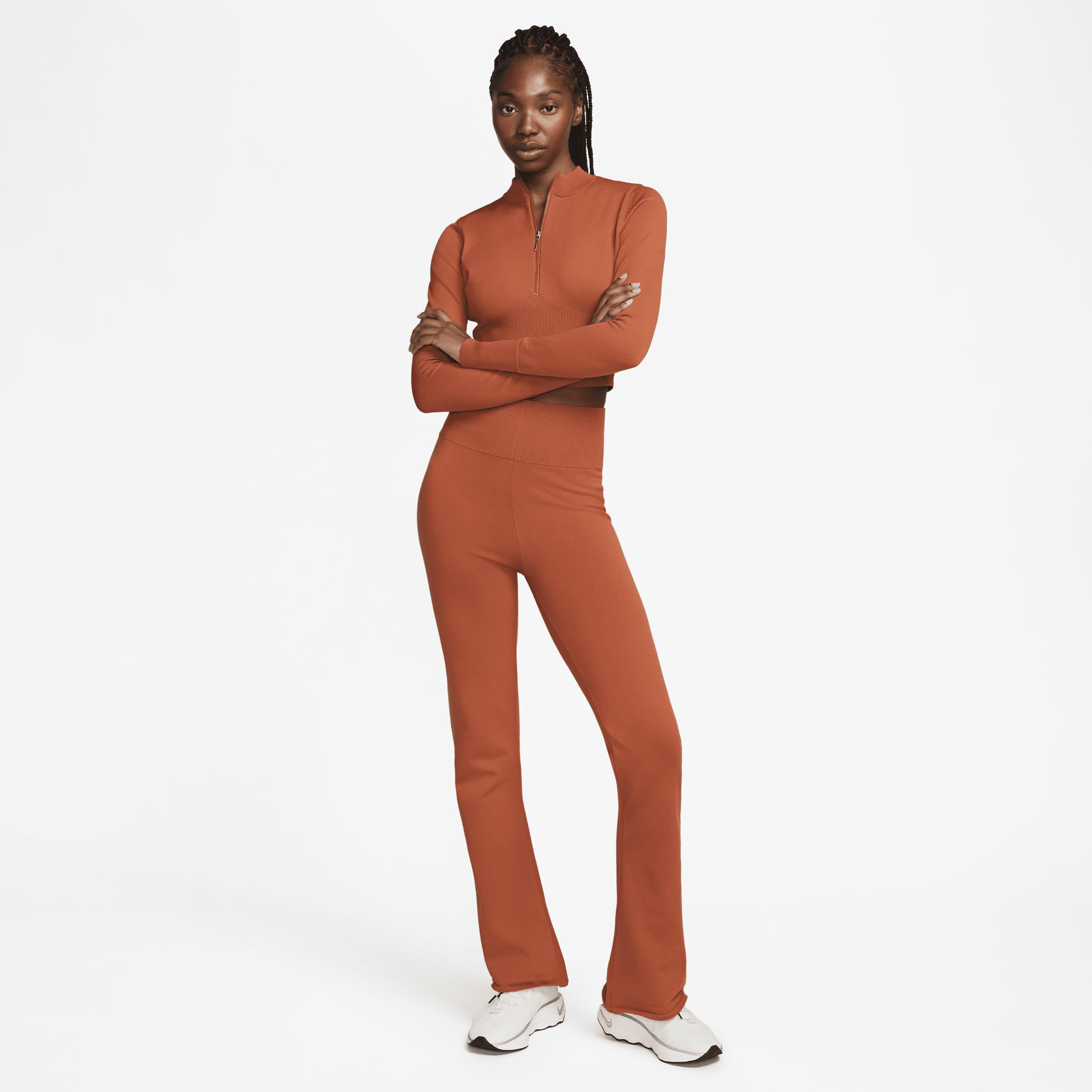 Nike Womens Chill Knit Sweater Hi-Rise Flare Leggings - Burnt Sunrise/Black Product Image