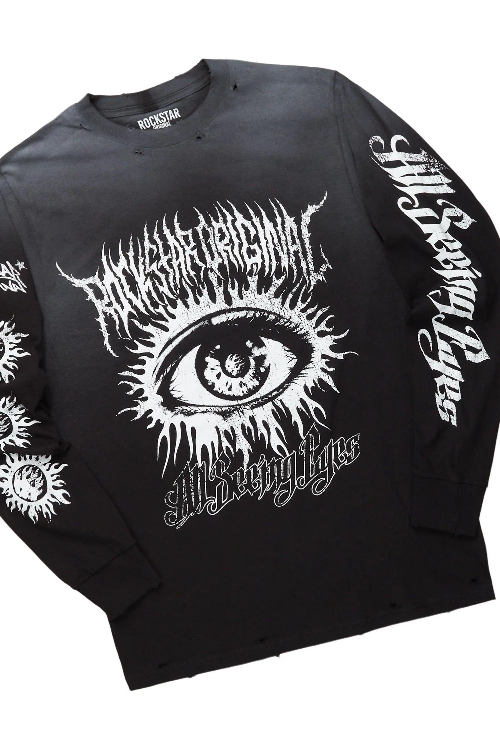 All Seeing Eyes Black Long Sleeve T-Shirt & Colin Black Stacked Flare Track Set Male Product Image