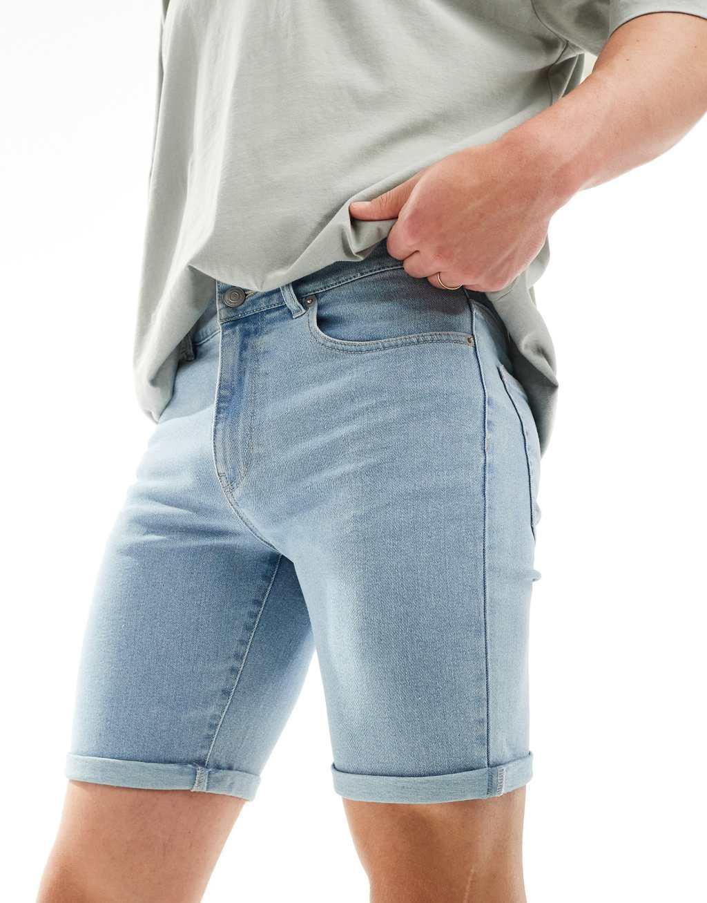 Only & Sons denim shorts in light blue Product Image