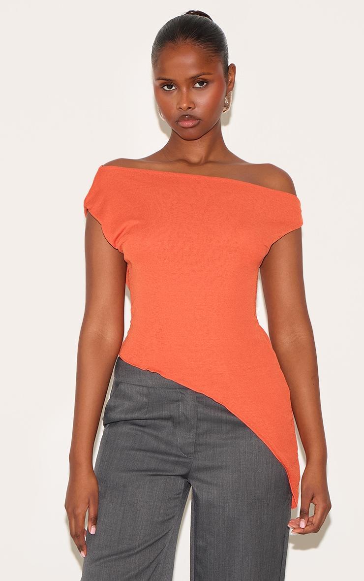 Paprika Burnout Mesh Asymmetric Long Top Product Image