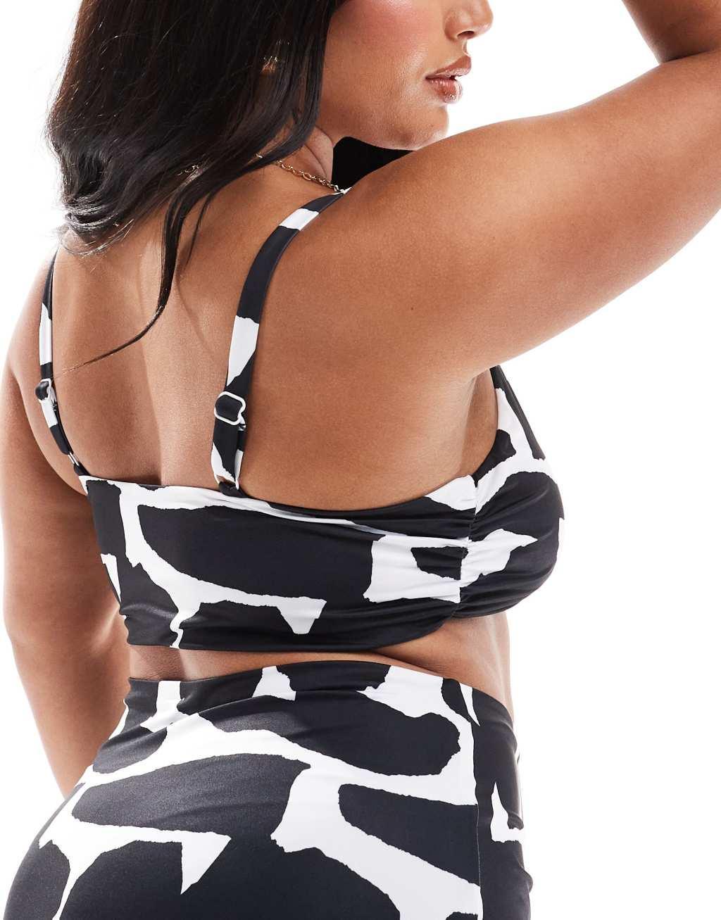 ASOS DESIGN Curve Sheri crop bikini top in mono abstract Product Image