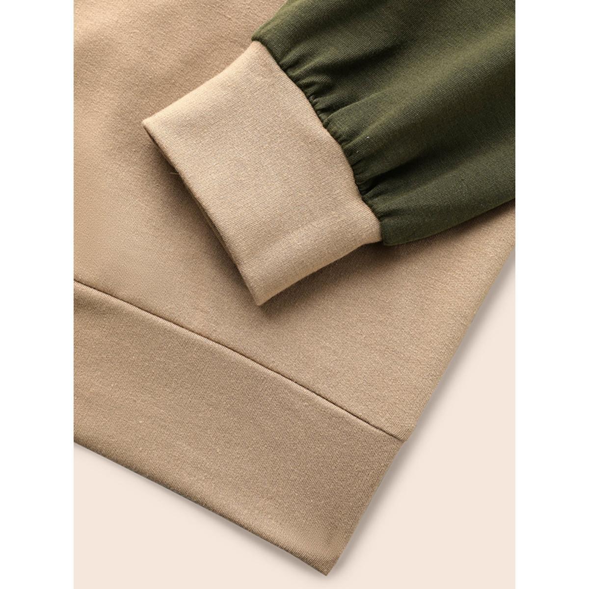 Plus Size Lace Patchwork Contrast Raglan Sleeve Sweatshirt Women Tan Casual Contrast Round Neck Everyday Sweatshirts BloomChic 18-20/2X Product Image