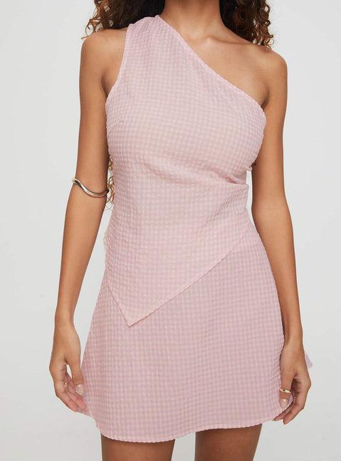 Dirst One Shoulder Set Pink Gingham Product Image