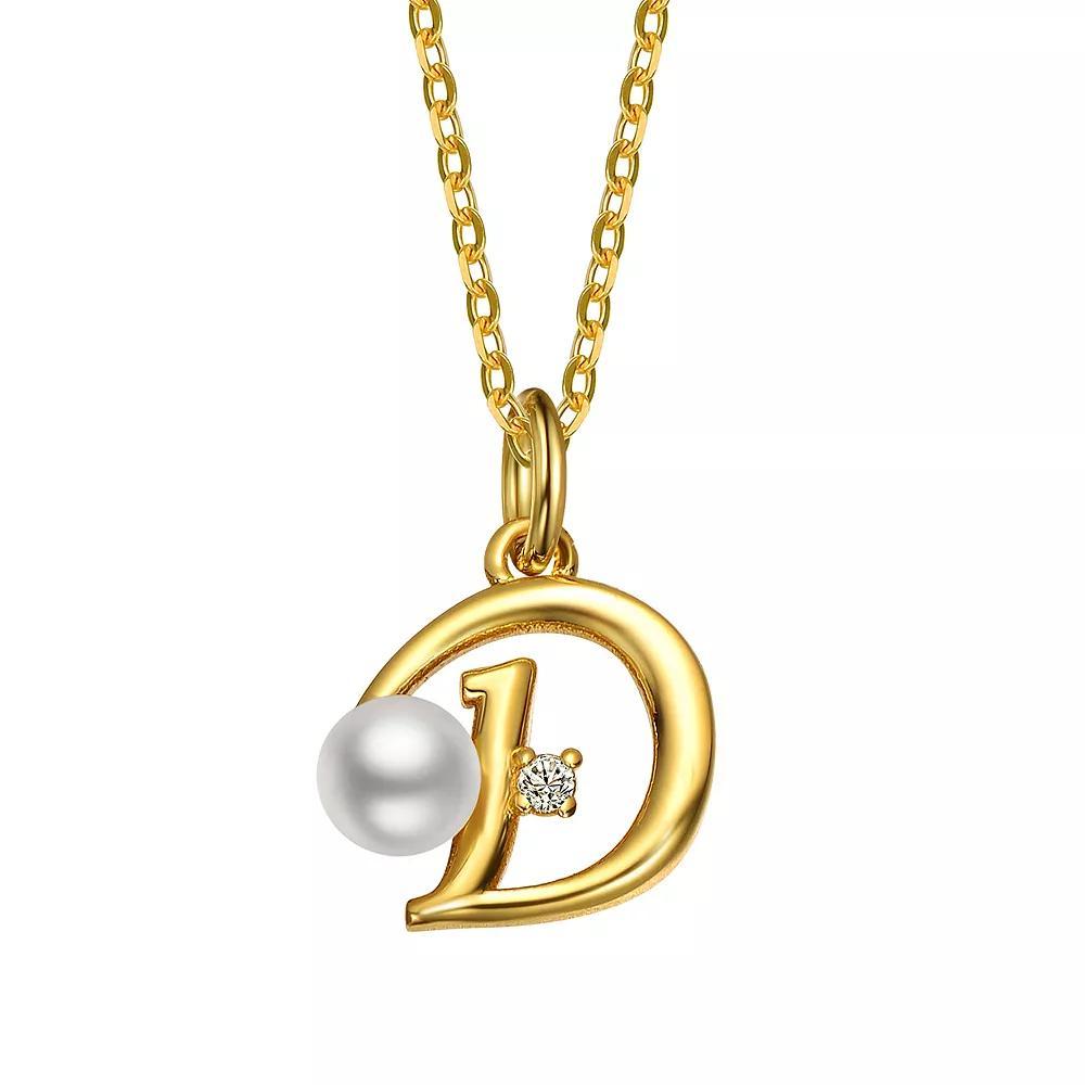 14k Gold Plated Simulated Pearl Initial Pendant Necklace, Womens Product Image