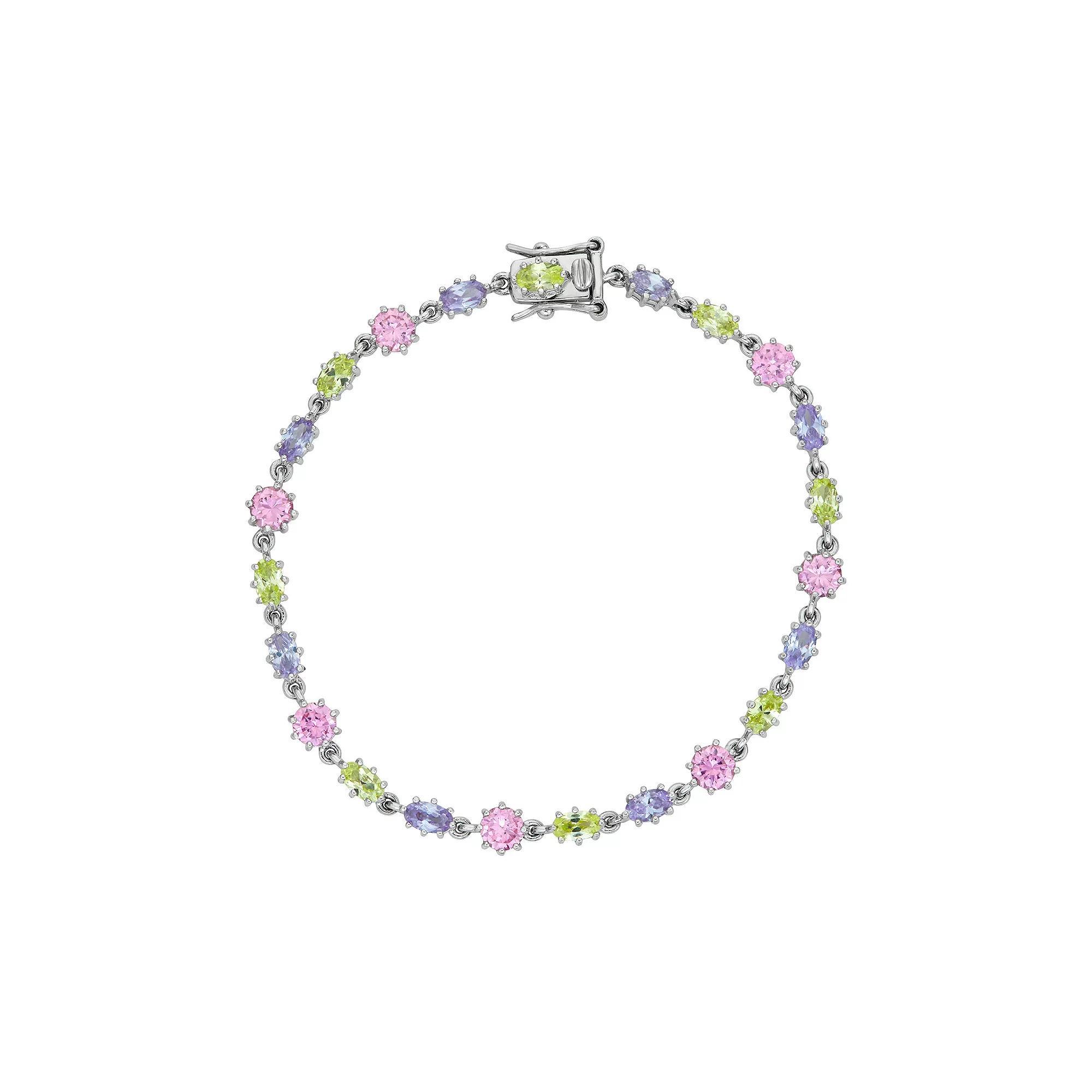 Sterling Silver Multicolor Cubic Zirconia Bracelet, Women's, Size: 7.25" Product Image
