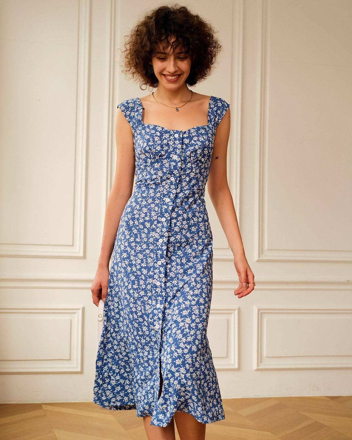 The Single-breasted Floral Midi Dress Female Product Image