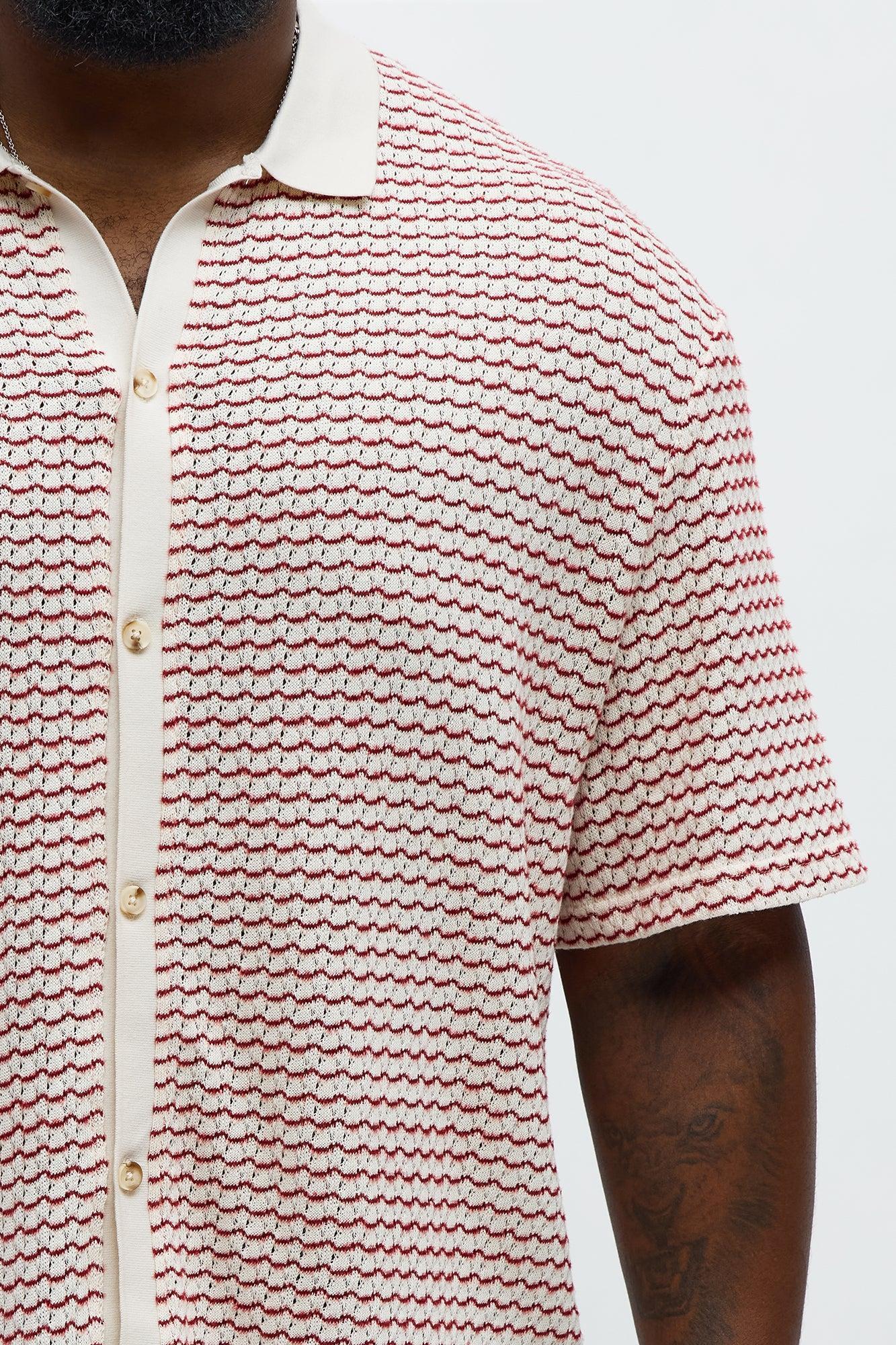 Regular Fit Color Block Button up Sweater Shirt - Cream/combo Product Image